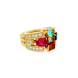 JT ESTATE 18K Yellow Gold Multi-Colored Stone And Diamond Contemporary Ring