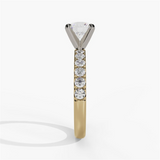 14K Yellow And White Gold  Classic Round Natural Diamonds Engagement Ring
