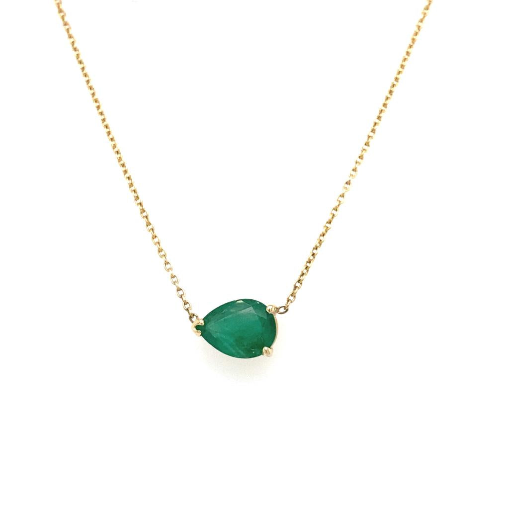 14K Yellow Gold Single East-West Pear Emerald Necklace