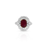 18K Two-Tone Oval Ruby Halo Ring