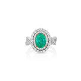 18K White And Rose Gold Oval Emerald Double Halo Ring
