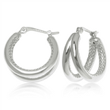 Sterling Silver Small Double Tube Hoops With Quilted Interior