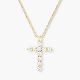 18K Yellow Gold Overlay 'Oh She Fancy' Small Cubic Zirconia Cross Pendant Necklace
