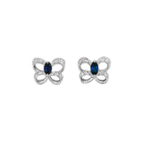 JT ESTATE 14K White Gold Sapphire And Diamond Butterfly Stud Earrings