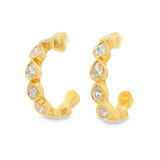 14K Yellow Gold 15Mm Round Contemporary Natural Diamonds Hoop Earrings