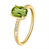 August Birthstone Rings: 14K Yellow Gold Diamond And Peridot Ring