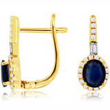 14K Yellow Gold Sapphires Huggie Earrings