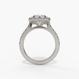 14K White Gold Modern Halo Emerald Cut Natural Diamonds Engagement Ring
