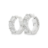 14K White Gold 15Mm Round Huggie Natural Diamonds Hoop Earrings