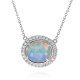 18K White Gold Opal Halo Necklace