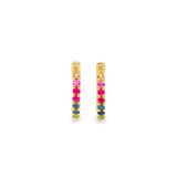 14K Yellow Gold Rainbow Sapphire Huggie Earrings