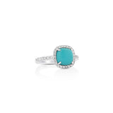 18K White Gold Cabochon Turquoise Halo Ring