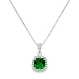 May Birthstone Sterling Silver Created Emerald Halo Pendant