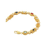 JT ESTATE  14K Yellow Gold Oval And Square Multi-Colored Stones Fancy Link Bracelet
