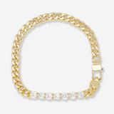 18K Yellow Gold Overlay Cuban Curb Link With Cubic Zirconia Bracelet