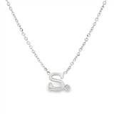 14K White Gold 'S' Initial Diamond Necklace with a .02ct natural diamond