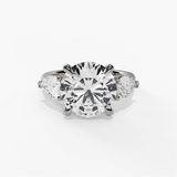 14K White Gold Three Stone Round Natural Diamonds Engagement Ring