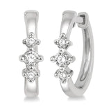 10K White Gold 12Mm Round Huggie Natural Diamonds Hoop Earrings