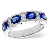 14K White Gold Oval Sapphire And Diamond Band