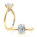 14K Yellow And White Gold Solitaire Diamond Engagement Ring With Peek-A-Boo Diamonds