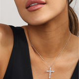 Silver Overlay 'Oh She Fancy' Cubic Zirconia Cross Pendant