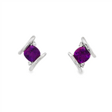 14K White Gold Amethysts Stud Earrings