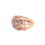 JT ESTATE 14K Rose Gold Natural Diamond Antique Hand-Pierced Flower Ring