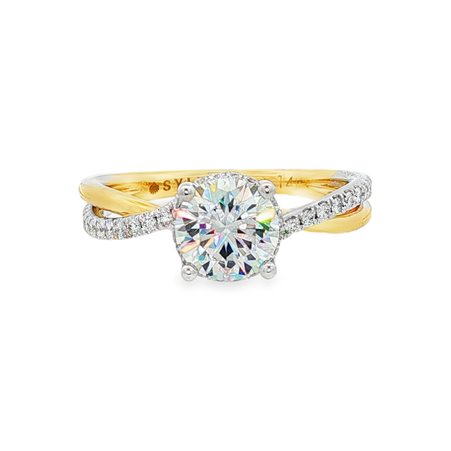 14K Yellow And White Gold Ilaria Twisted Round Natural Diamonds Engagement Ring