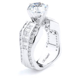 18K White Gold Wide Band Round Diamond Engagement Ring