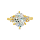 14K Yellow Gold Floral Oval Natural Diamonds Engagement Ring