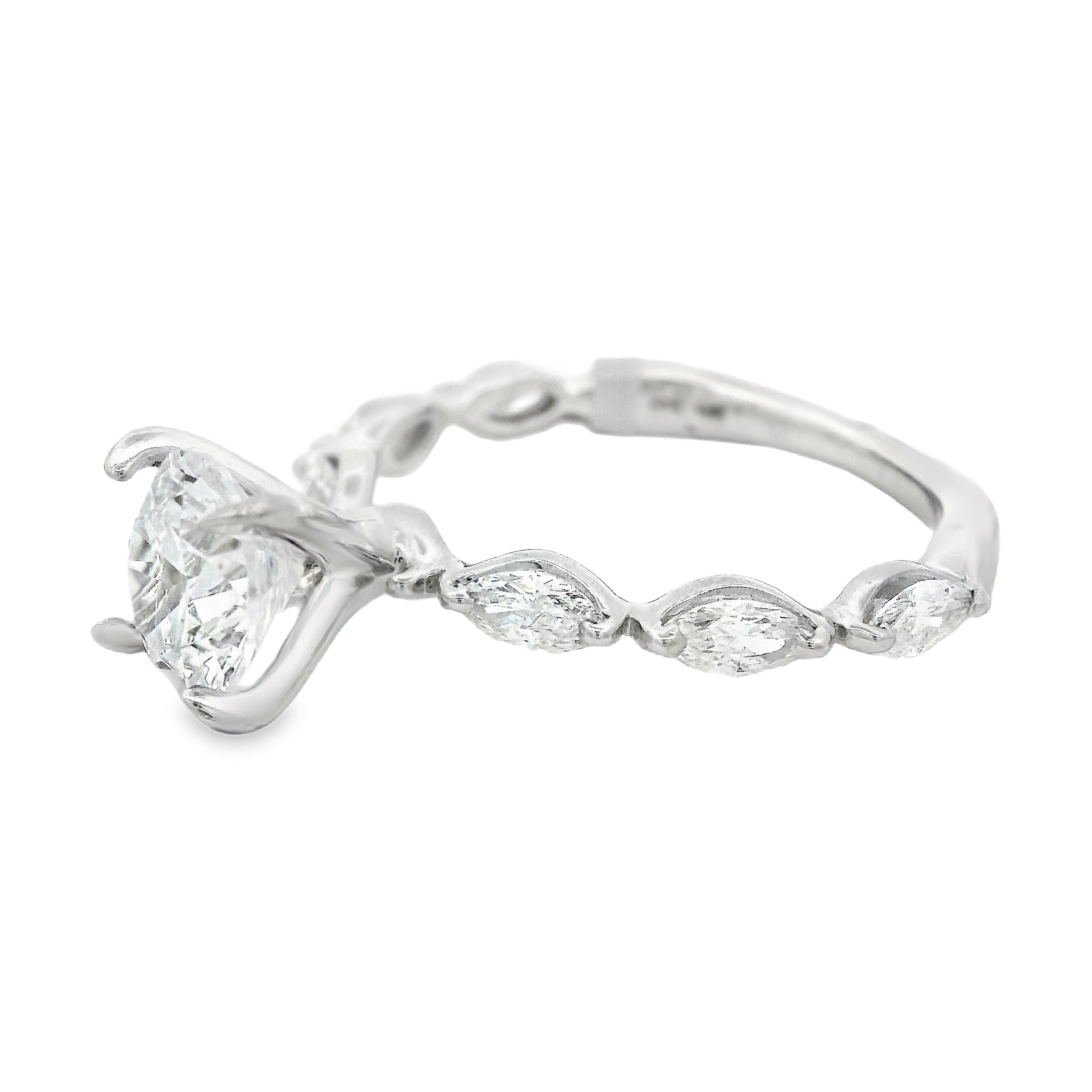 14K White Gold Modern Round Natural Diamonds Engagement Ring
