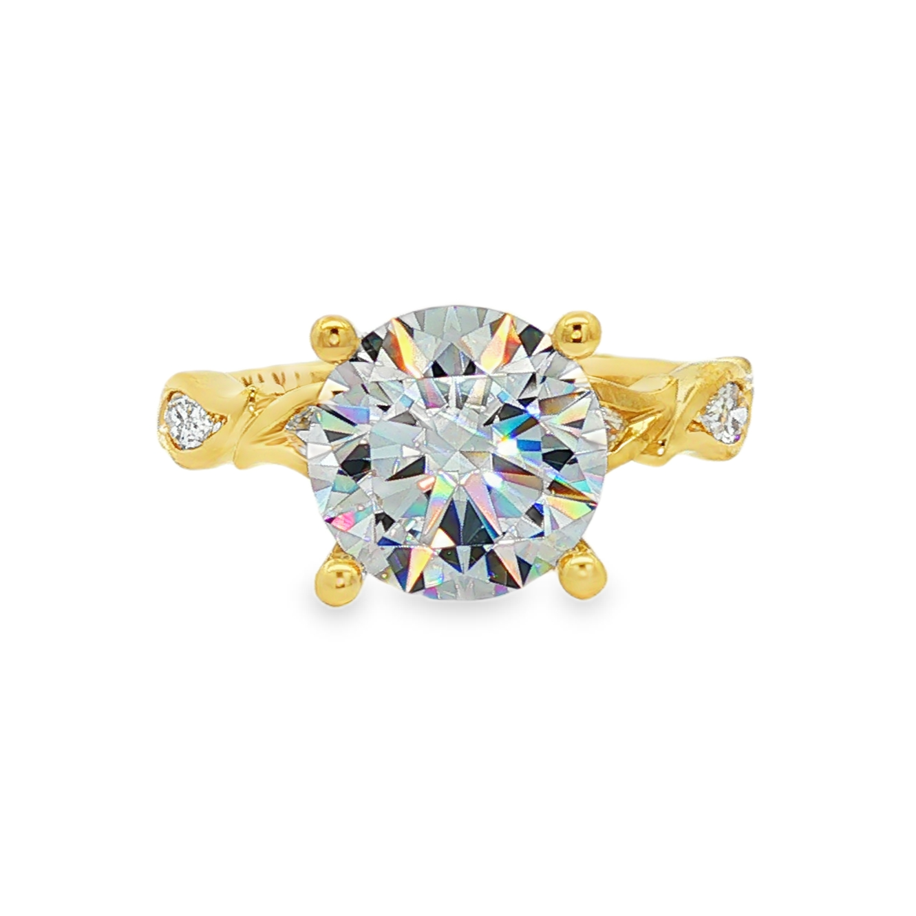 14K Yellow Gold Organic Round Natural Diamonds Engagement Ring