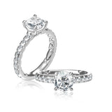 14K White Gold Round Quilted Diamond Engagement Ring