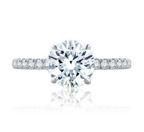 14K White Gold Round Quilted Diamond Engagement Ring
