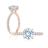 14K Rose Gold Round Quilted Diamond Engagement Ring