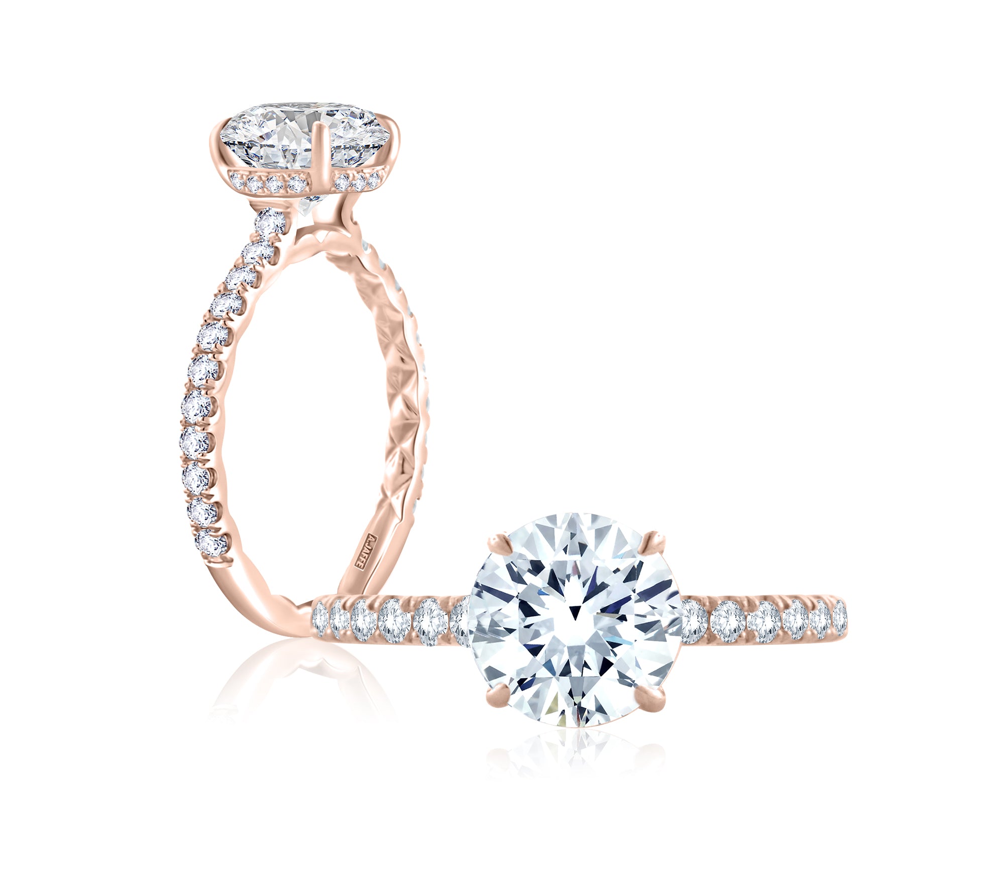 14K Rose Gold Round Quilted Diamond Engagement Ring