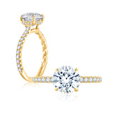 14K Yellow Gold Hidden Halo Quilted Round Diamond Engagement Ring