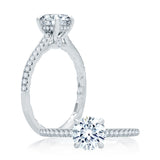 14K White Gold Four Prong Engagement Ring With Diamond Band