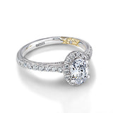 14K White And Yellow Halo Diamond Engagement Ring With Oval Center