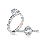 14K White Gold Hidden Halo Oval Natural Diamonds Engagement Ring