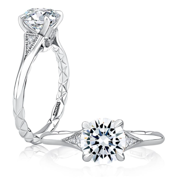 14K White Gold Vintage Round Natural Diamonds Engagement Ring