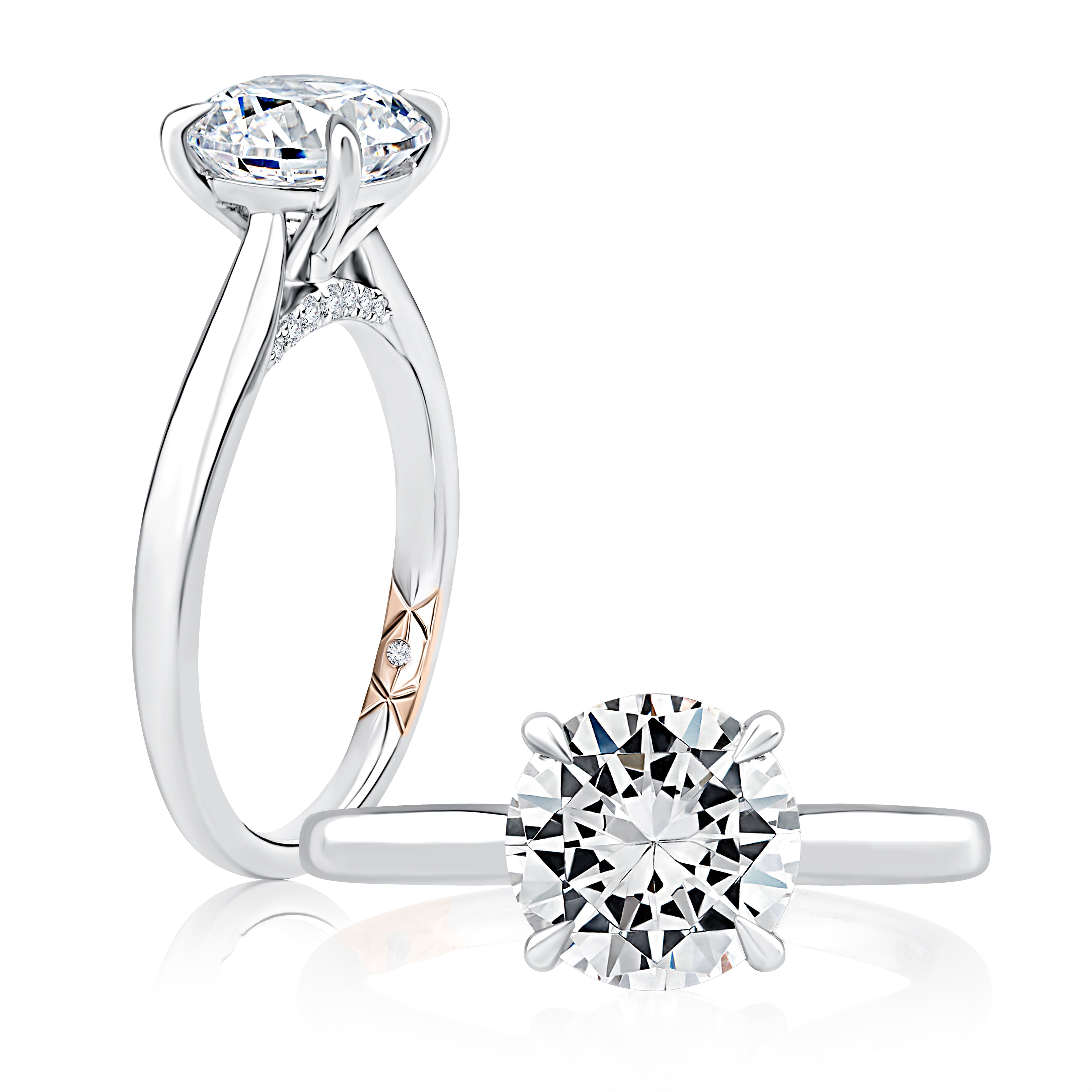14K White And Rose Gold Solitaire Diamond Engagement Ring With Peek-A-Boo Diamonds