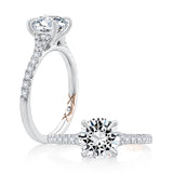 14K White Gold Split Shank Round Natural Diamonds Engagement Ring