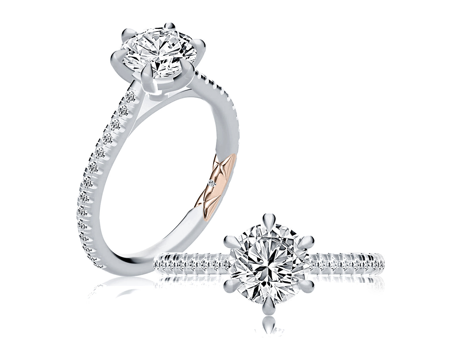 14K White And Rose Classic Diamond Engagement Ring