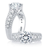 14K White Gold Three Row Diamond Pavé Engagement Ring