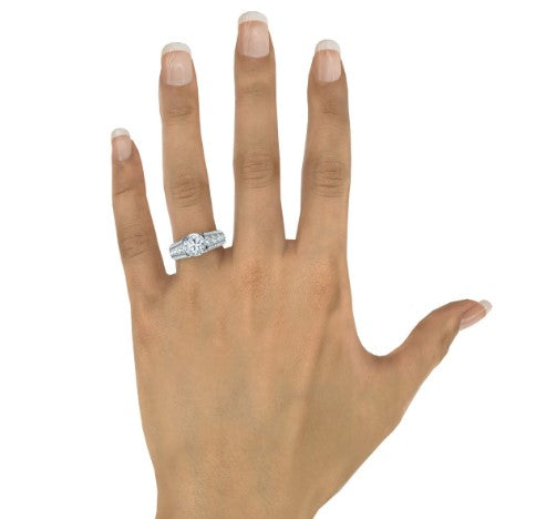 14K White Gold Wide Band Round Diamond Engagement Ring