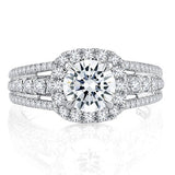 14K White Gold Triple Split Shank Halo Round Cut Diamond Engagement Ring