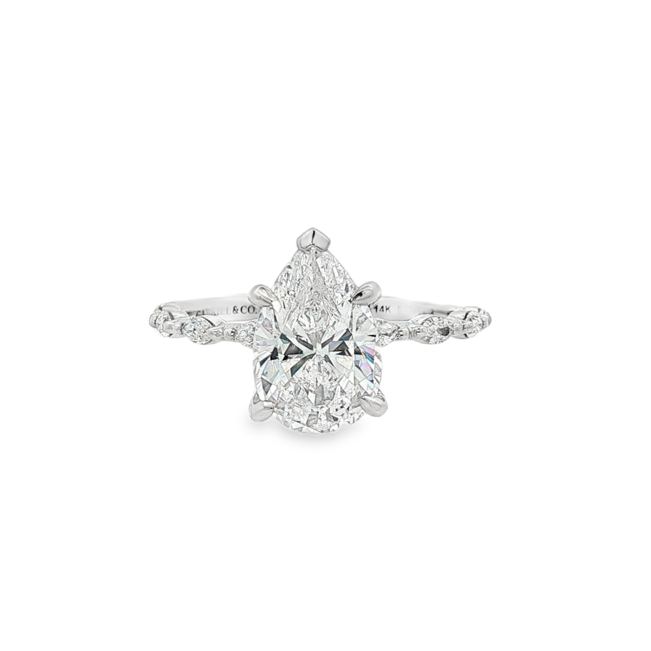 14K White Gold Adeena Hidden Halo Pear Natural Diamonds Engagement Ring