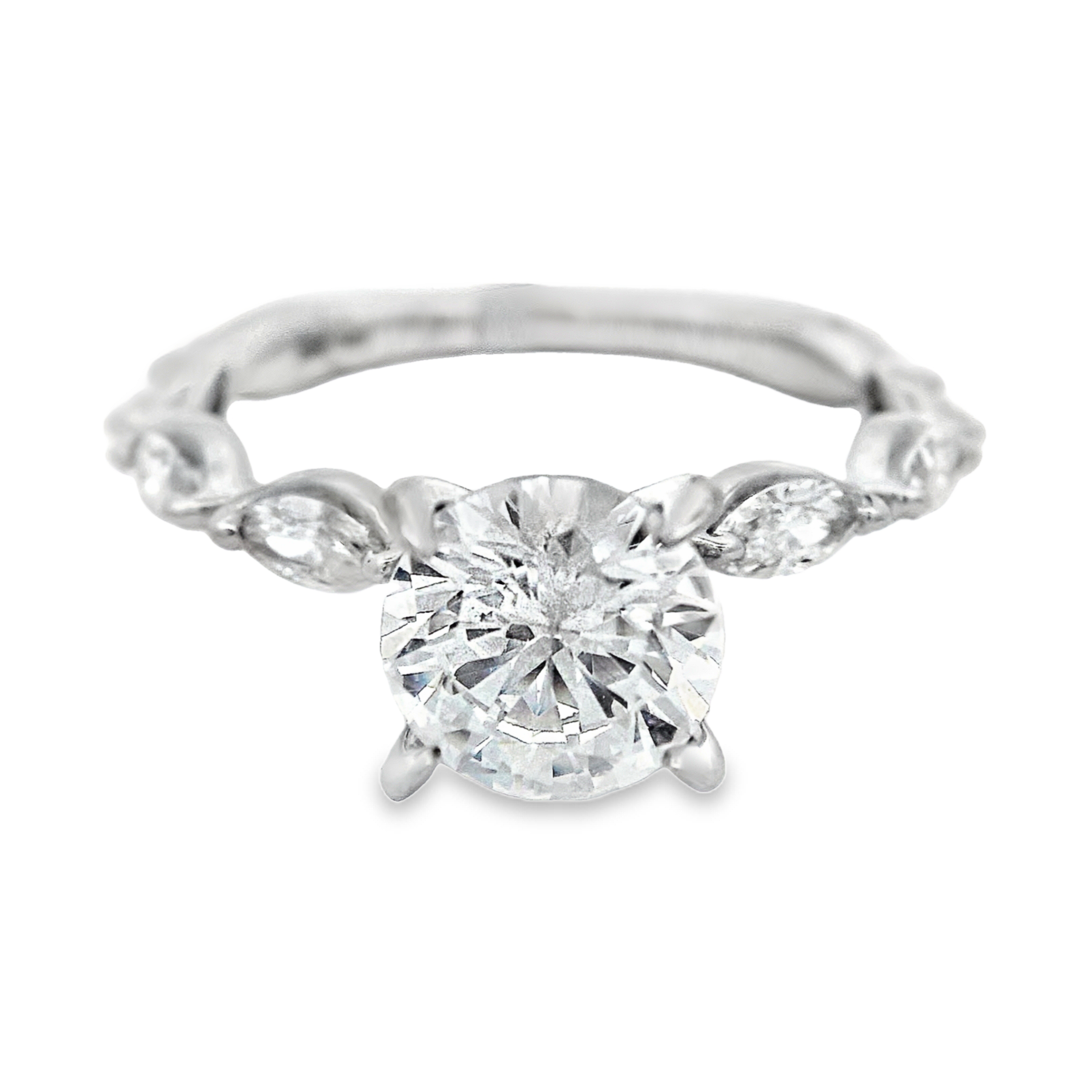 14K White Gold Modern Round Natural Diamonds Engagement Ring