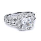 18K White Gold Halo Princess Natural Diamonds Engagement Ring